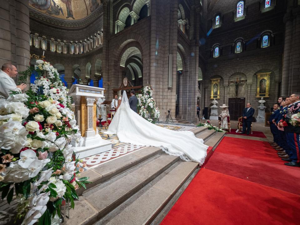 Marie Chevallier is wearing a wedding dress designed by Atelier Boisanger and Pauline Ducruet, her sister-in-law.