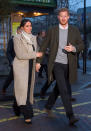 <p>Meghan Markle wears Sarah Flint black suede pumps after visiting Reprezent 107.3FM on January 9, 2018 in London, England. (Photo by Dominic Lipinski – WPA Pool /Getty Images) </p>