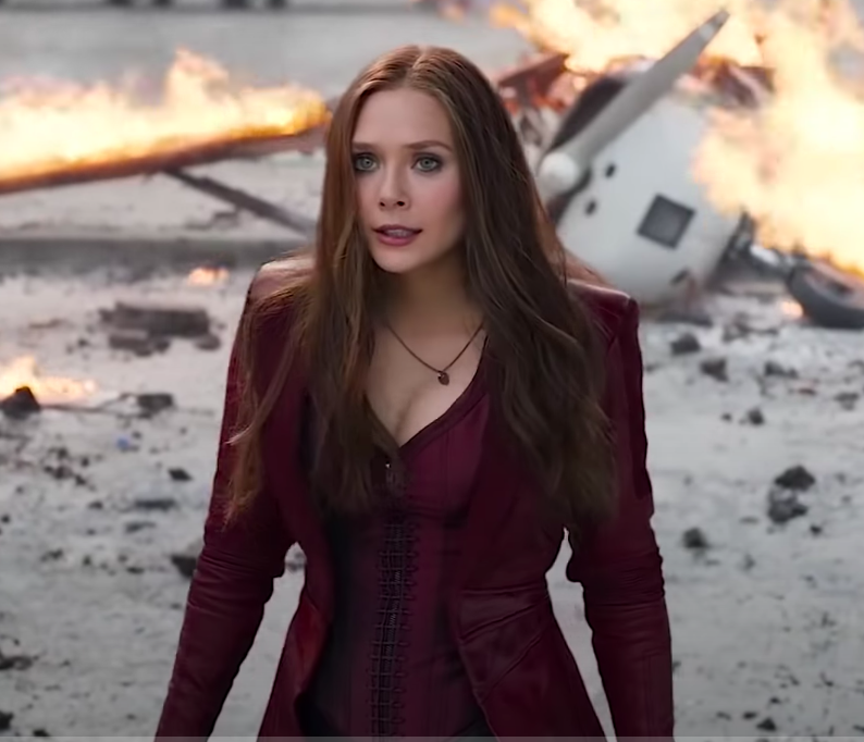 The original Scarlet Witch costume, which features a low-cut shirt and jacket