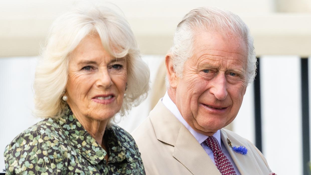  King Charles III and Queen Camilla visit Sandringham Flower Show at Sandringham House on July 26, 2023. 