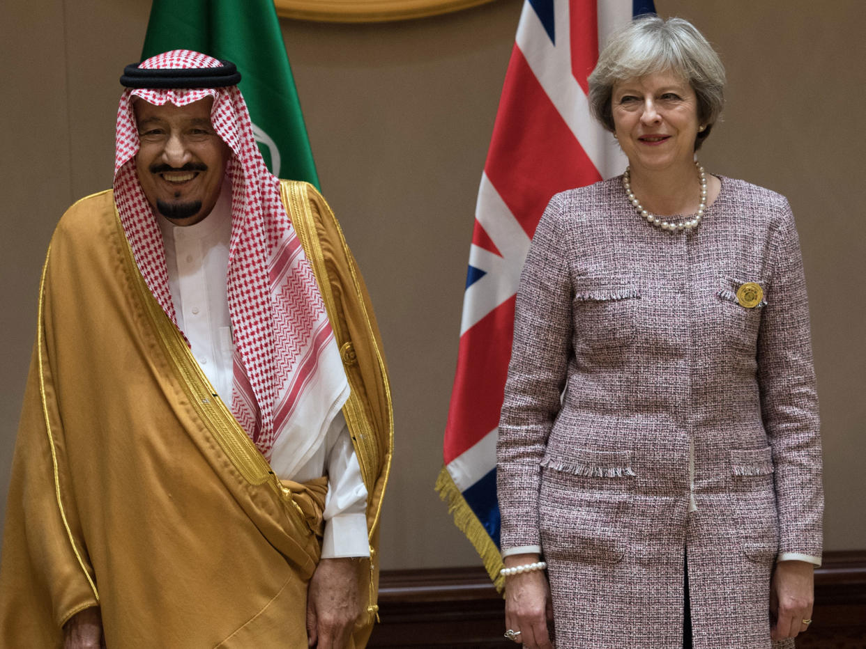 King Salman bin Abdulaziz of Saudi Arabia with Theresa May at the Gulf Cooperation Council summit in Bahrain in December: Getty