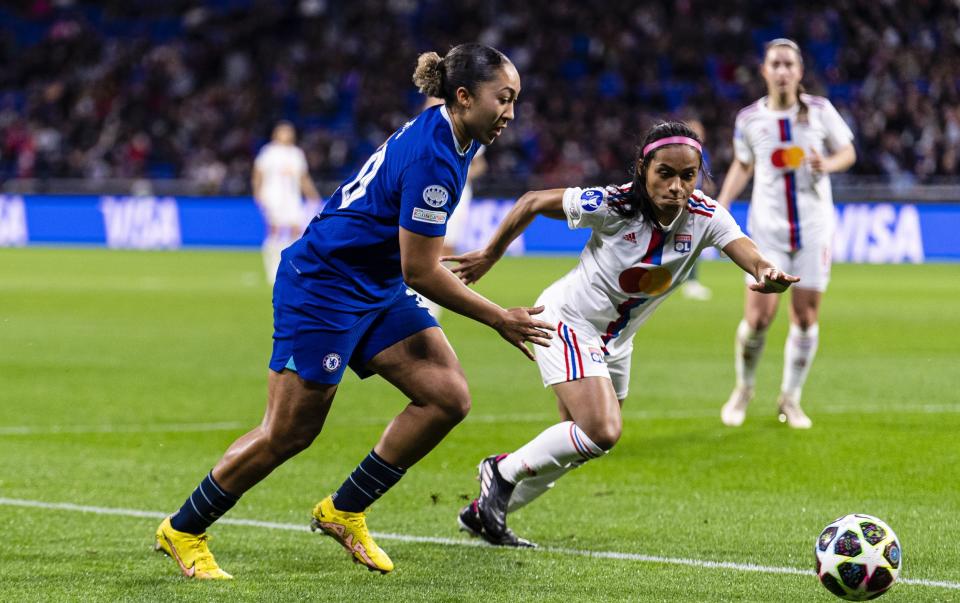 Lauren James in action for Chelsea in Lyon - Chelsea pull off statement Champions League victory in Lyon - Getty Images/Marcio Machado