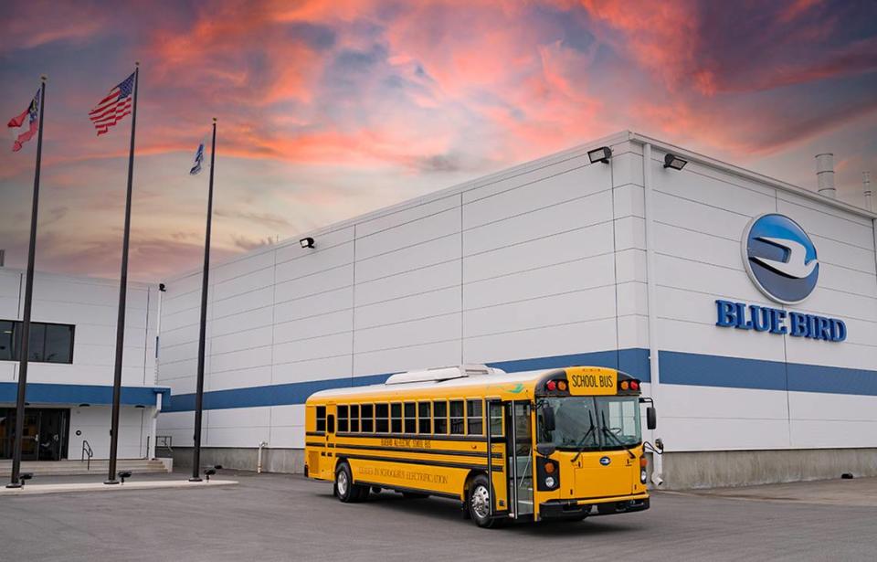 A Blue Bird electric school bus.