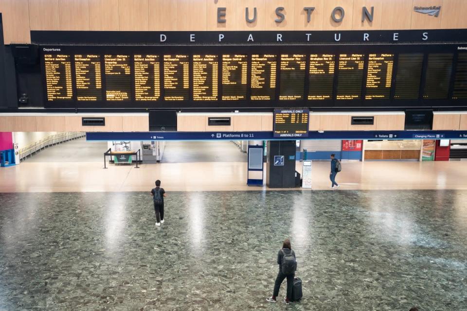 London Euston station was virtually deserted on Tuesday (Stefan Rousseau/PA) (PA Wire)