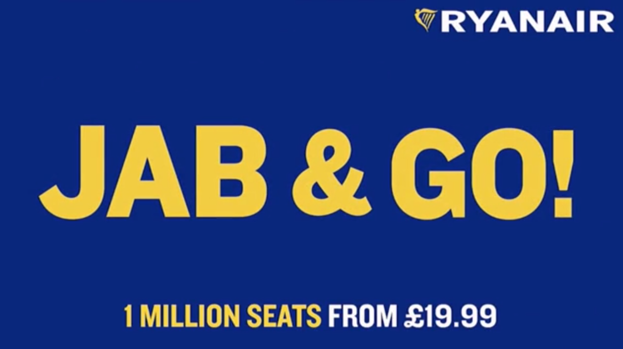 Ryanair advert urged people to ‘jab and go’ (Ryanair)