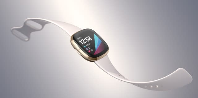 Product laydown photography for Fitbit Sense.