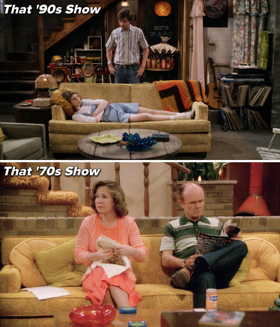 Contrasting settings for the couch in the two series