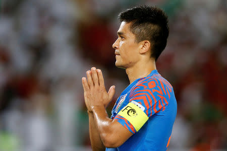 Soccer Football - AFC Asian Cup - India v United Arab Emirates - Group A - Zayed Sports City Stadium, Abu Dhabi, United Arab Emirates - January 10, 2019 India's Sunil Chhetri REUTERS/Satish Kumar