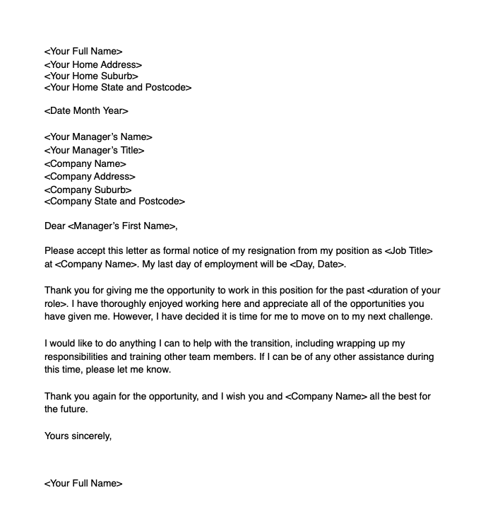 This is the best resignation letter, according to Seek. Source: Supplied