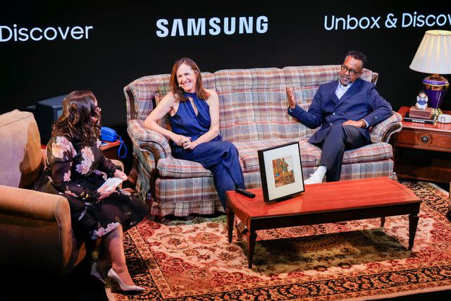 <p>Charles Sykes/AP Images for Samsung</p> Sarah Larsen, Molly Shannon and Tim Meadows on stage during the Samsung Unbox & Discover event on Thursday, March 21, 2023 in New York