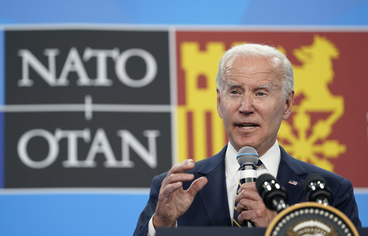 President Joe Biden speaks during a news conference on the final day of the NATO summit in Madrid, Thursday, June 30, 2022. (AP Photo/Susan Walsh)