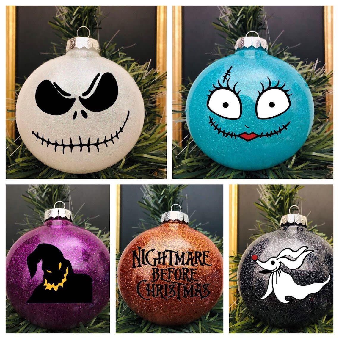 Nightmare Before Christmas Glitter Ornaments