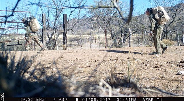 Drug traffickers were caught on motion sensor cameras crossing the US-Mexican border through the remote properties of Arizona residents.