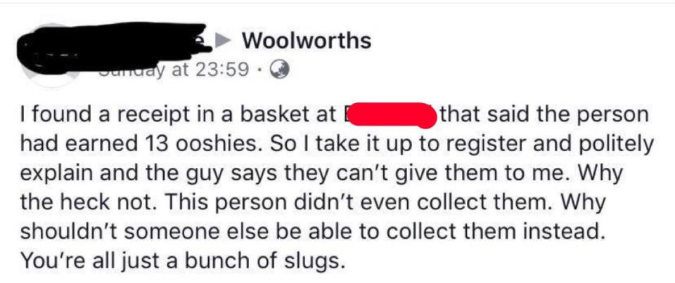 shopper complains to woolworths after being refused free ooshies