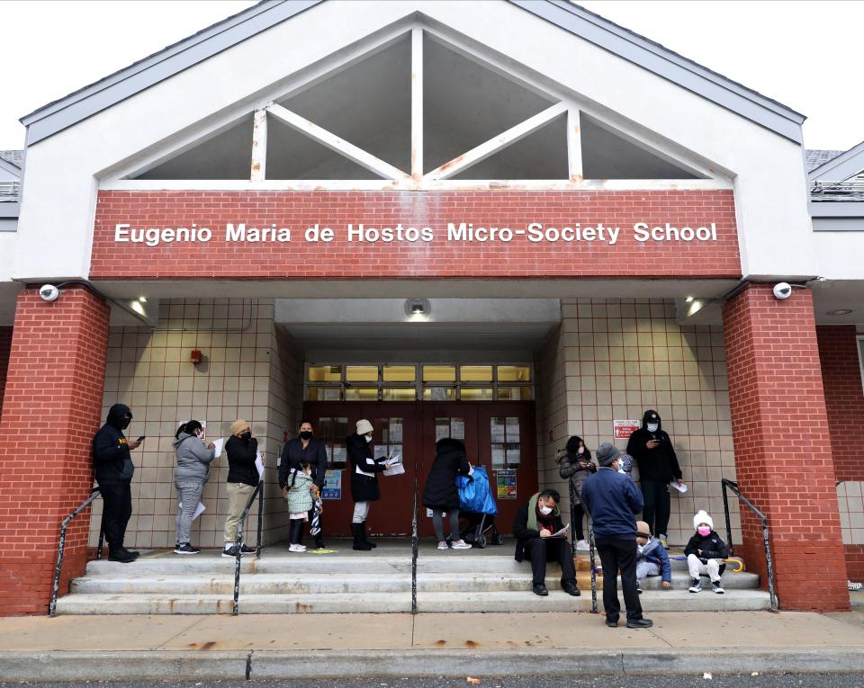 Students, staff and parents wait on line for a rapid COVID-19 test at the Eugenio Maria de Hostos MicroSociety School, Dec. 30, 2021. This is the Yonkers Public Schools Return to School Safely initiative, as schools re-open on Monday, Jan. 3, 2022. There is one more day for testing, Jan. 2, 2022, at Eugenio Maria de Hostos MicroSociety School – 75 Morris Street; Roosevelt High School – Early College Studies – 631 Tuckahoe Road and Gorton High School – 100 Shonnard Place. 