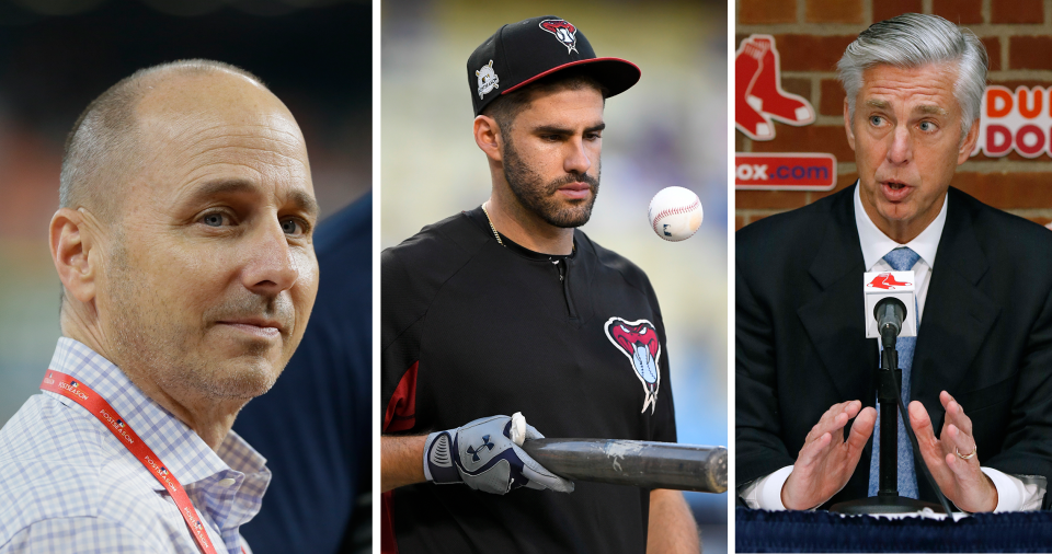 The Winter Meetings have started in Florida and Brian Cashman’s Yankees, J.D. Martinez and Dave Dombrowski of the Red Sox all figure to be big players. (AP)