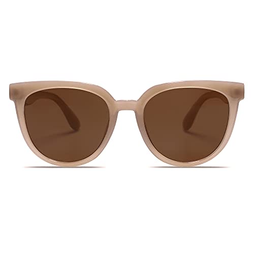 SOJOS Round Polarized Sunglasses for Women Fashion Trendy Style UV Protection Lens Sunnies Sunglasses SJ2175 with Brown Frame/Brown Lens