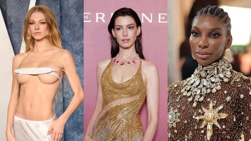 Hunter Schafer at the Vanity Fair Oscar Party in 2023, Anne Hathaway at Cannes, Michaela Coel at the Met Gala