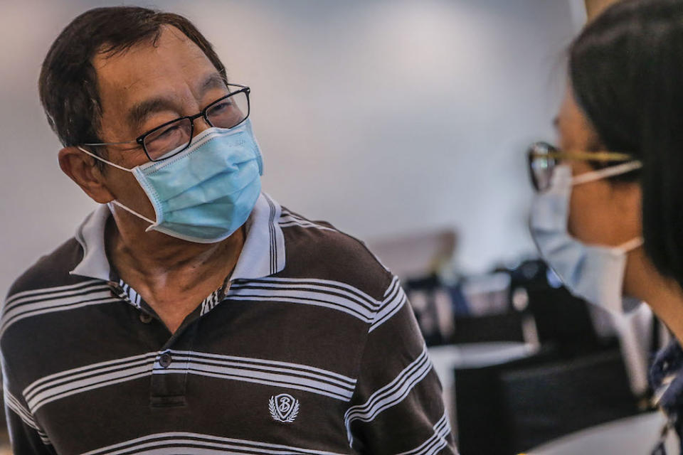 Former human resources minister and former The Star chairman, Tan Sri Fong Chan Onn speaks to a reporter at Xiao En Centre in Cheras, Kuala Lumpur May 15, 2021. ― Picture by Hari Anggara