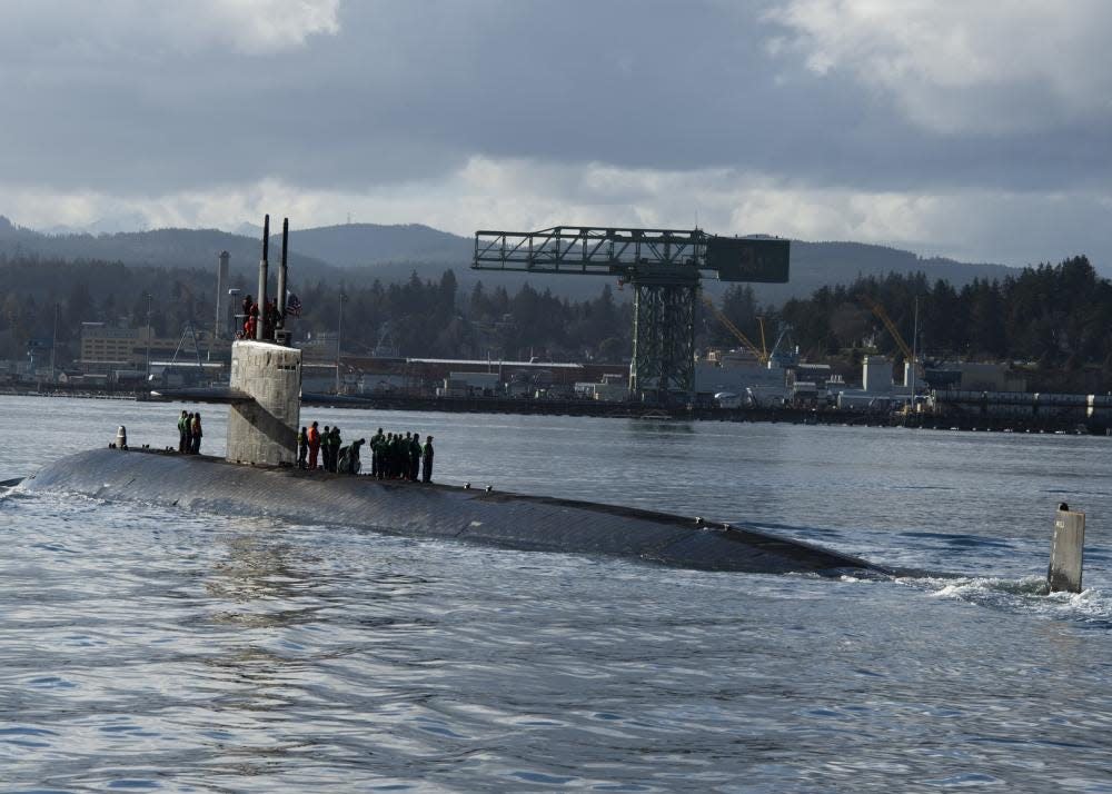 The USS Key West (SSN 722) transits the Puget Sound before mooring at Bremerton on Feb. 10.  The Los Angeles-class submarine is scheduled for decommissioning at the Puget Sound Naval Shipyard this year after its 35 years of service.