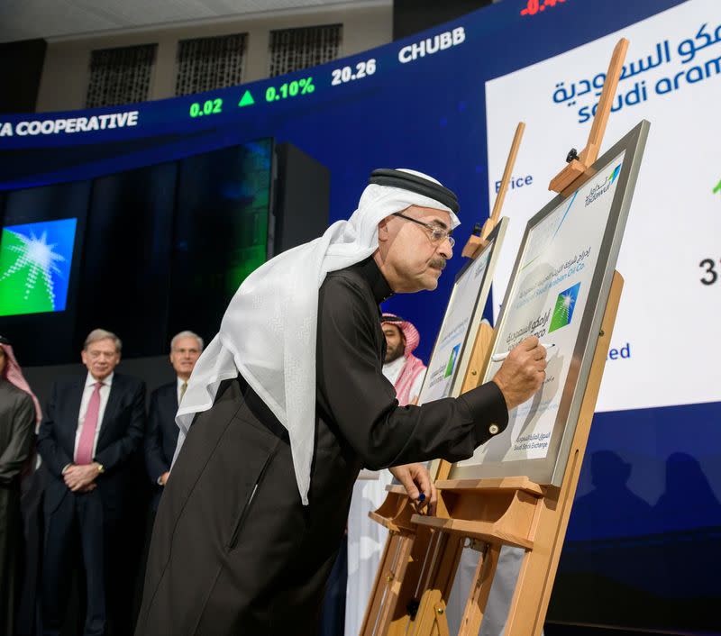 Amin H. Nasser, President and CEO of Aramco, attends the official ceremony marking the debut of Saudi Aramco's initial public offering (IPO) on the Riyadh's stock market, in Riyadh