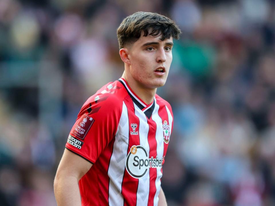 Tino Livramento of Southampton during the Emirates FA Cup Quarter Final match between Southampton and Manchester City at St Mary's Stadium.