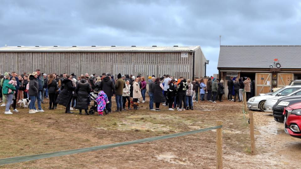 Chipping Norton, UK - March 12, 2023: Crowds of visitors queuing at  Diddly Squat Farm Shop opened in 2020 by Jeremy Clarkson.
