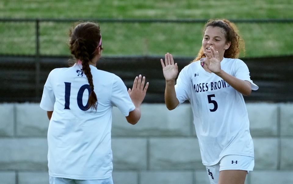 Janiya Ocampo (right, from action earlier this season) and the Moses Brown girls soccer team moved on to the D-II semifinals with a win over Middletown on Wednesday.