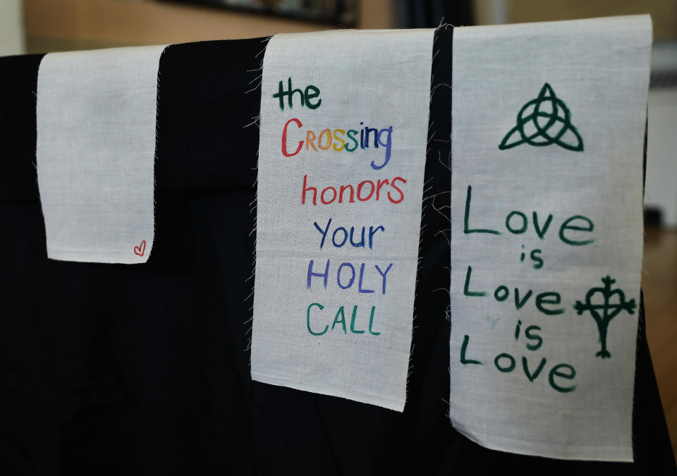 Stoles intended for those with a calling to the ordained ministry at Old West Church in Boston on March 24, 2019. The congregation is part of the&nbsp;Reconciling Ministries Network,&nbsp;which means it has pledged to be LGBTQ-affirming. (Photo: Pat Greenhouse /Boston Globe via Getty Images)