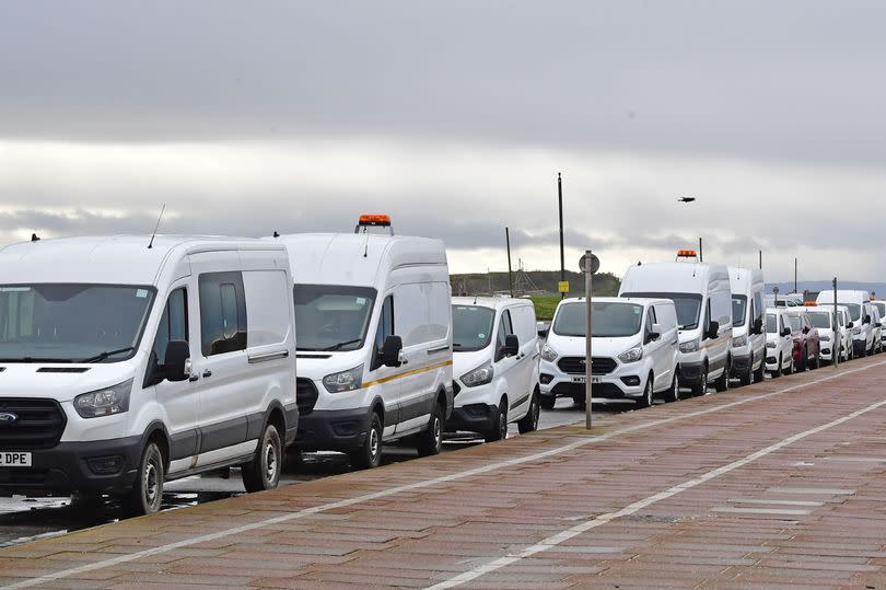 West Wallasey Van hire vans parked up on the seafront at New Brighton, Wirral. The vans are now gone