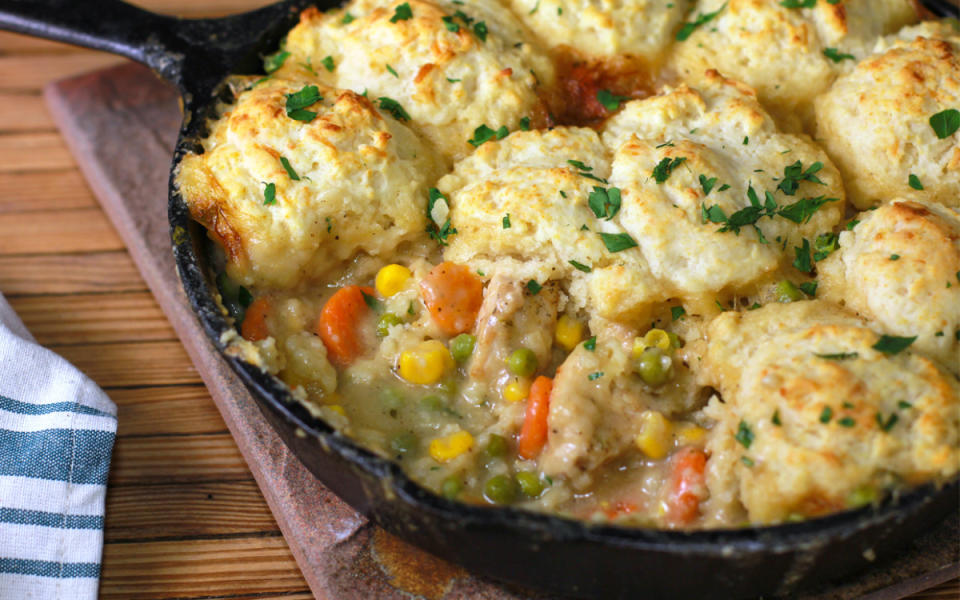 <p>Chad A Elick</p><p>Chicken pot pies are a favorite comfort food dish for many—but who has time for that on a busy night? This quick 30-minute one-skillet chicken pot pie is a lot easier than a traditional pot pie and clean-up is a breeze!</p><p><strong>Get the Recipe: <a href="https://parade.com/169831/donnaelick/one-skillet-chicken-pot-pie-in-just-30-minutes/" rel="nofollow noopener" target="_blank" data-ylk="slk:One-Skillet Chicken Pot Pie Recipe;elm:context_link;itc:0;sec:content-canvas" class="link ">One-Skillet Chicken Pot Pie Recipe</a></strong></p>