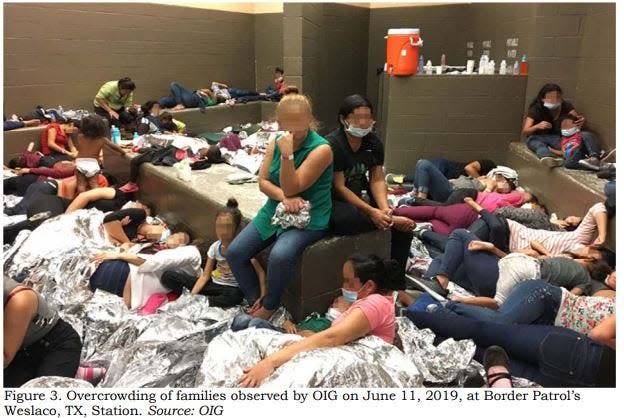 This image released in a report on July 2, 2019, by the US Department of Homeland Security's Inspector General Office shows migrant families overcrowding a Border Patrol facility on June 11, 2019 in Weslaco, Texas.