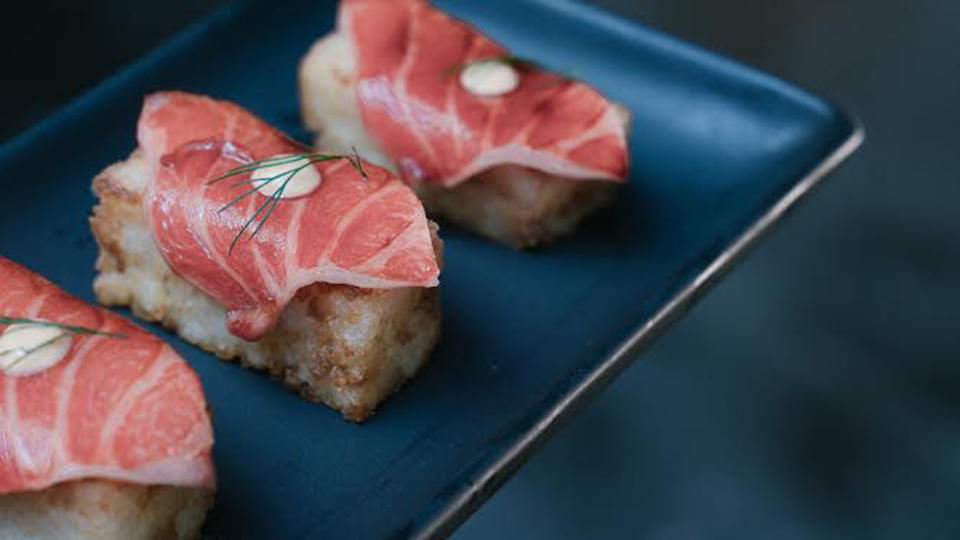 Toro sashimi with crispy rice. - Credit: Photo: courtesy Zero Bond