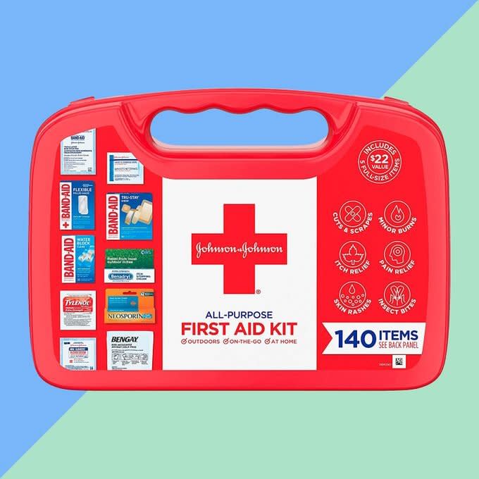 <a href="https://www.amazon.com/Johnson-All-Purpose-Portable-Compact-Emergency/dp/B01M09COIF?tag=readerwp-20" rel="nofollow noopener" target="_blank" data-ylk="slk:First aid kit;elm:context_link;itc:0;sec:content-canvas" class="link rapid-noclick-resp">First aid kit</a>