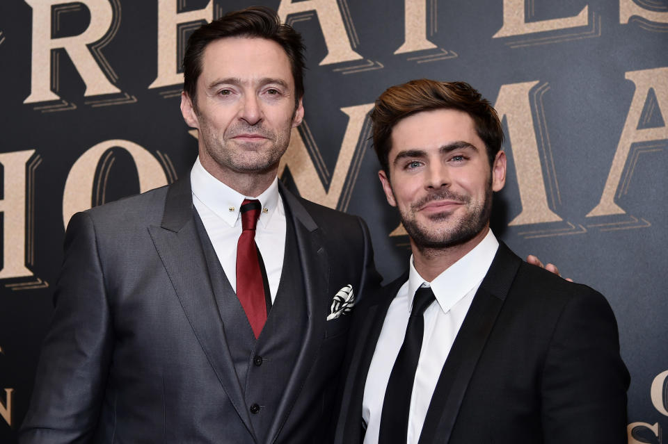 NEW YORK, NY - DECEMBER 08:  Hugh Jackman and Zac Efron attend 'The Greatest Showman' World Premiere aboard the Queen Mary 2 at the Brooklyn Cruise Terminal on December 8, 2017 in the Brooklyn borough of New York City.  (Photo by Steven Ferdman/Patrick McMullan via Getty Images)