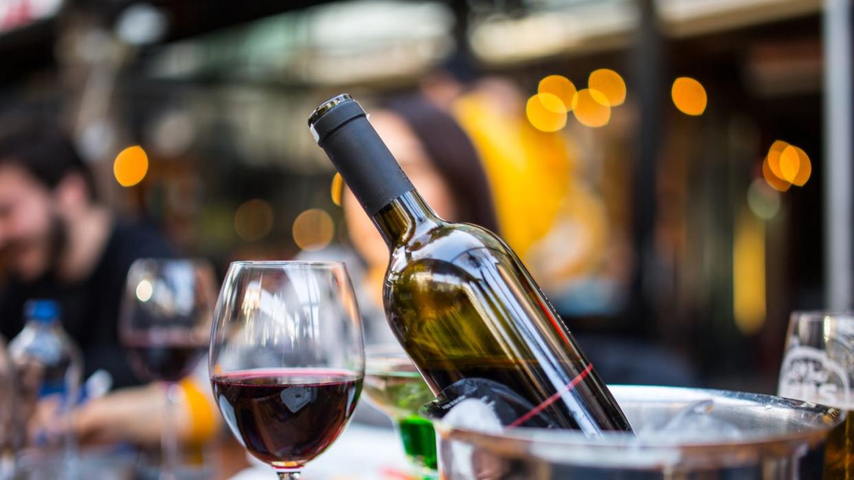 red wine on young adults valentines day table