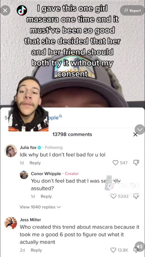 screenshot of a TikTok video discussing Fox's comment of "Idk why but I don't feel bad for u lol"
