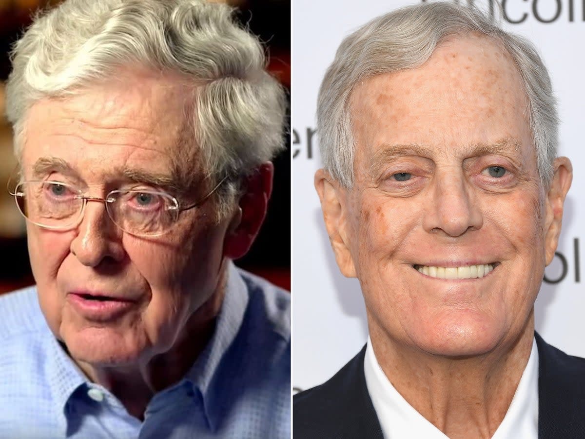 Charles and late sibling David Koch, known as “the Koch brothers,” have poured countless dollars into right-wing political causes. (Getty/Lincoln Center/ABC News)