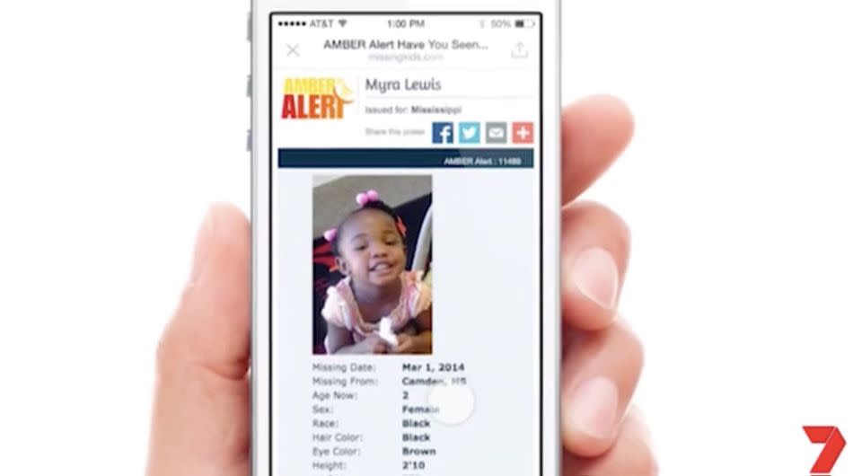 This is what the Amber Alert will look like on a smartphone. Source: 7 News