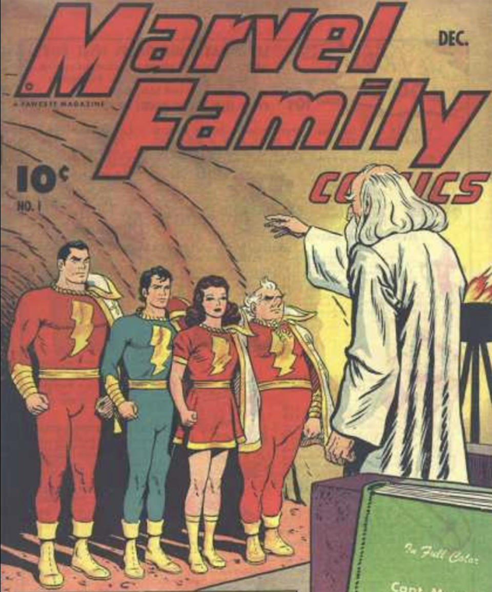 The original version of Shazam's foster family as they appear in the first issue of <i>Marvel Family Comics</i> (DC Comics/Fawcett)