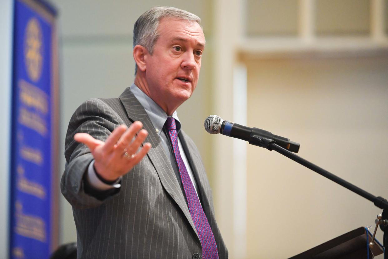 Tennessee Secretary of State Tre Hargrett speaks during a Jackson Rotary Club meeting inside First United Methodist, Jackson, Tenn., on Wednesday, March 20, 2024.