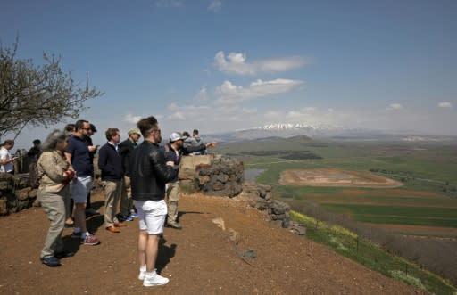 Tourists visit Mount Bental in the Golan Heights