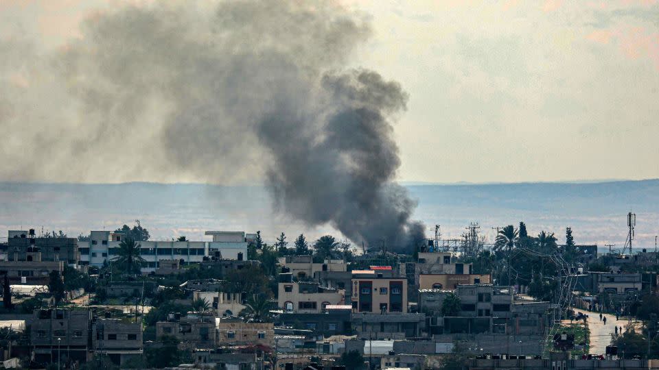 Smoke billows following Israeli bombardments over east Rafah in the southern Gaza Strip on February 13. - Said Khatib/AFP/Getty Images