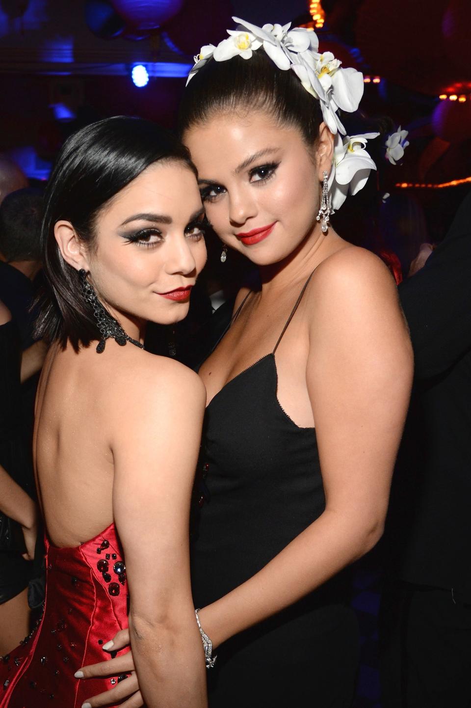 <p>Disney alums Selena and <a rel="nofollow noopener" href="http://www.teenvogue.com/tag/vanessa-hudgens?mbid=synd_yahooentertainment" target="_blank" data-ylk="slk:Vanessa Hudgens;elm:context_link;itc:0;sec:content-canvas" class="link ">Vanessa Hudgens</a> were ravishing in red accents — Vanessa's embellished dress and Selena's bold lip.</p>