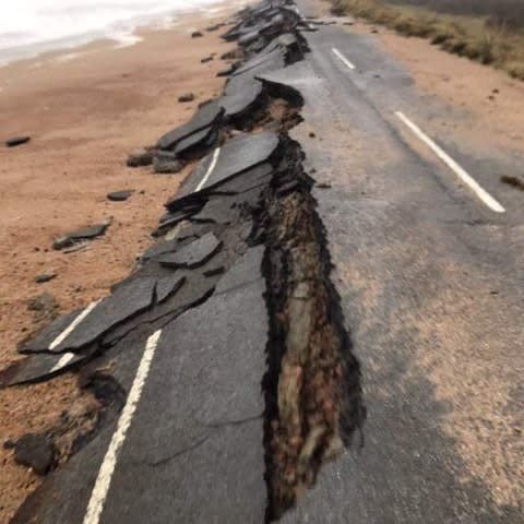 The main road at Torcross has crumbled due to wind and waves