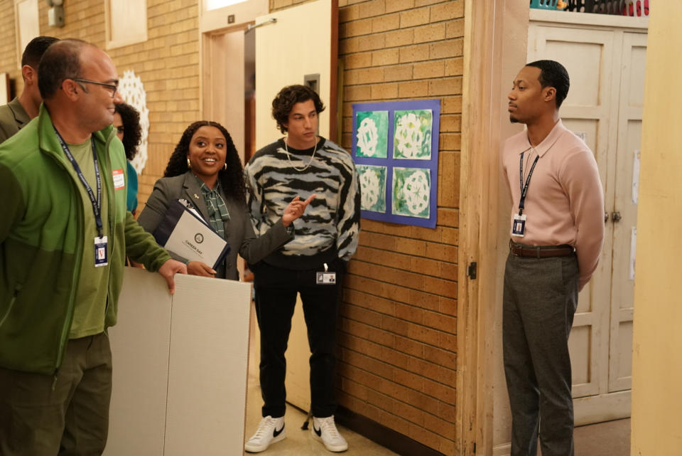 Quinta Brunson, Benjamin Norris and Tyler James Williams in Abbott Elementary Season 3 (Disney/Gilles Mingasson)