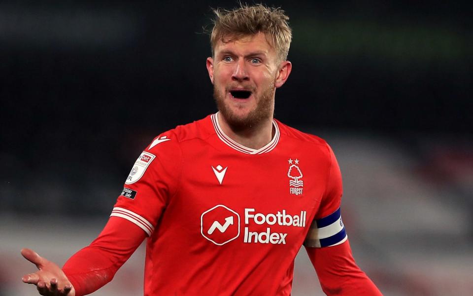 Nottingham Forest's Joe Worrall during the Sky Bet Championship match at Pride Park Stadium
