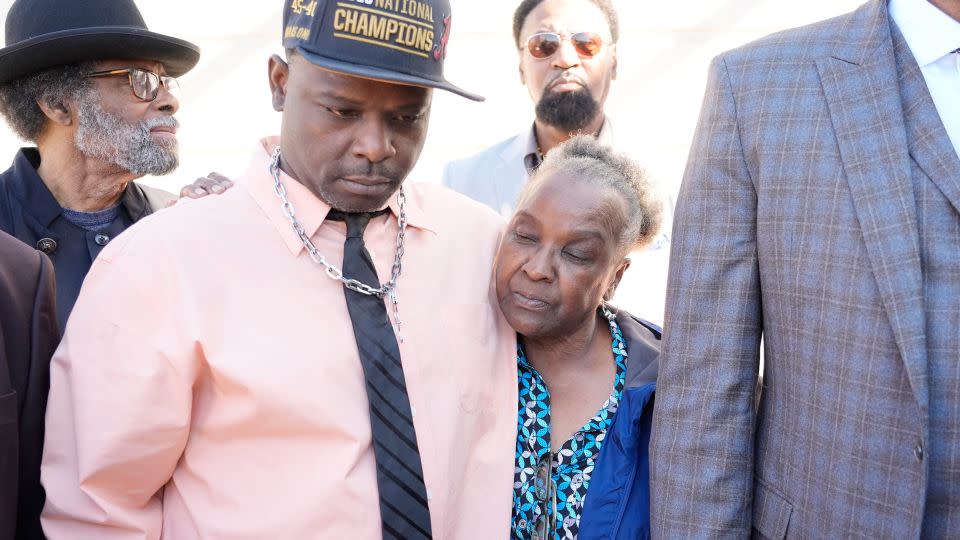 Eddie Terrell Parker, left, is seen with his aunt, Linda Rawls, outside the Thad Cochran United States Courthouse in Jackson, Mississippi, Tuesday, March 19, 2024. - Rogelio V. Solis/AP