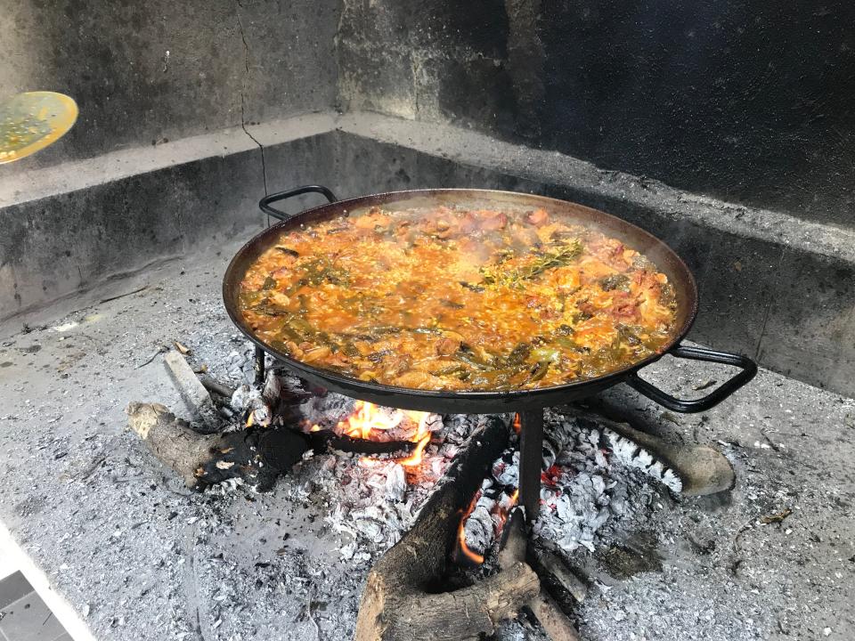 Paella on a grill in Valencia, Spain