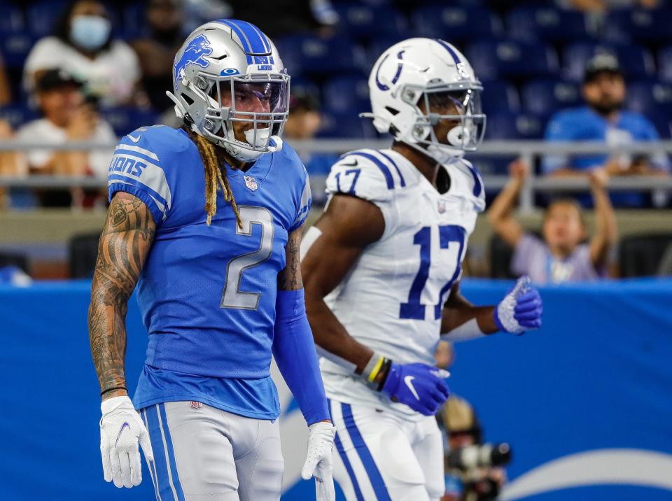 Detroit Lions cornerback Mike Ford (2) during the first half of a preseason game at Ford Field in Detroit on Friday, Aug. 27, 2021.